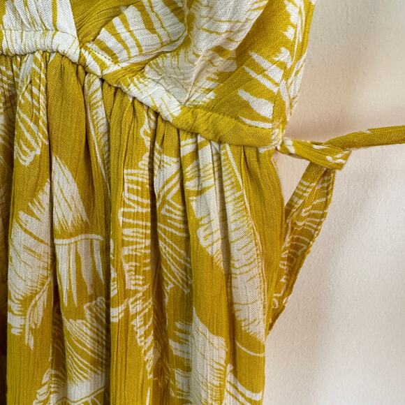 Sim & Sam Maxi Dress Boho Women’s XS Yellow Tropical Belted Surplice Neck Lined - Picture 5 of 12